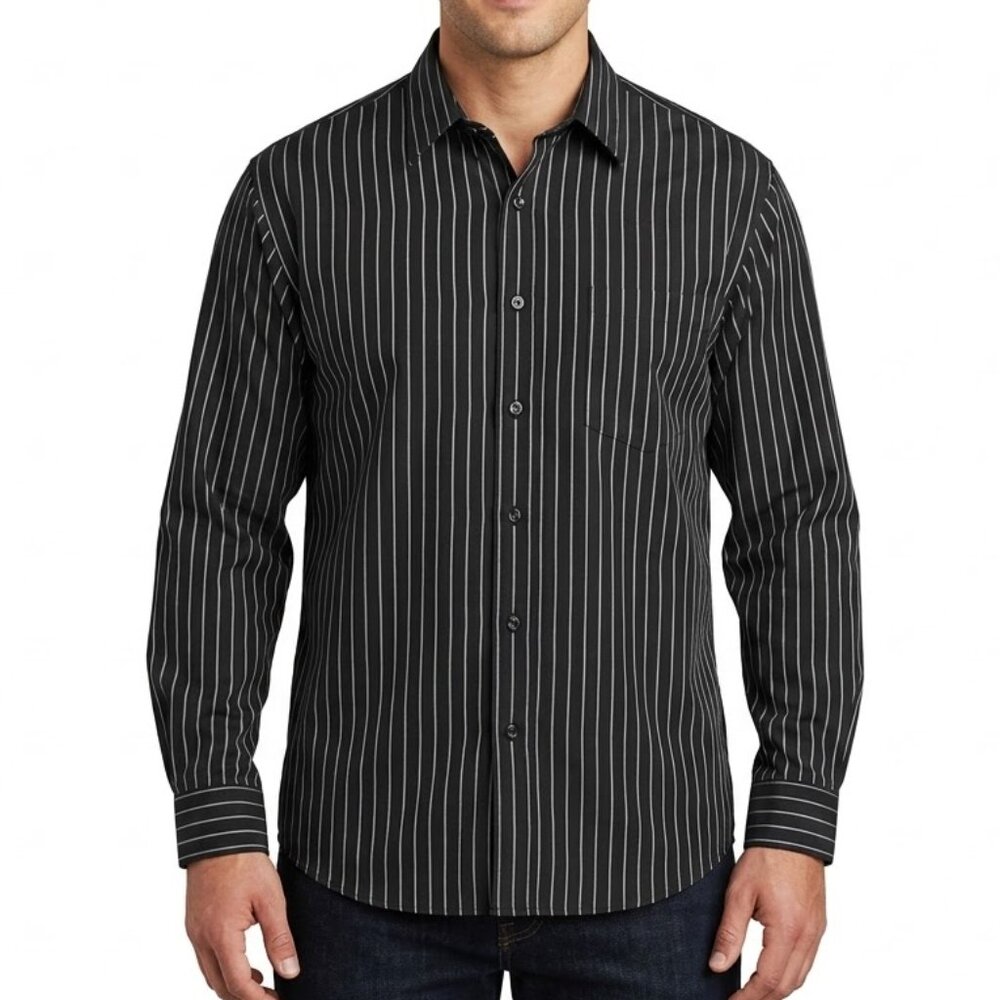 Linea Dôme Men's 2XL Black Pinstripe Button Down Shirt 100% Cotton